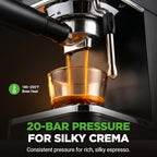NutriChef 20-Bar Espresso Maker With Milk Frother | Removable 1.8 Quart Water Tank | Coffee Maker for Brewing Espresso, Cappuccino, Latte, Americano & Cold Brew Coffees | Black - Image 5