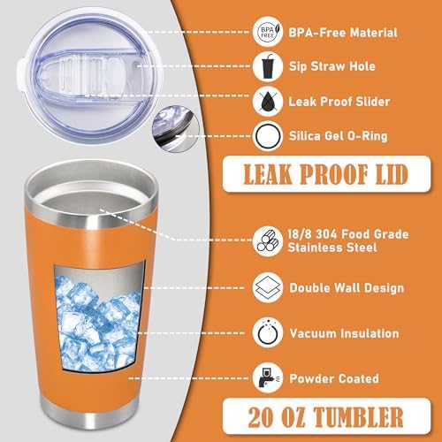 20oz Tumbler Insulated Coffee Tumblers with Lid Stainless Steel Orange 8P - Image 3