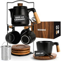 MIAMIO - Teapot Set with 4 Cups & Rack (34/10 oz) with Infuser (Black) by MIAMIO