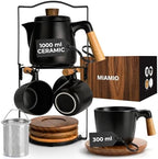 MIAMIO - Teapot Set with 4 Cups & Rack (34/10 oz) with Infuser (Black) by MIAMIO