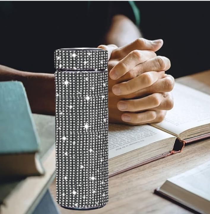 17 oz Bling Stainless Steel Water Bottle Rhinestone Vacuum Water Bottle Glitter Bottles Diamond Vacuum Flask Mug Gift Girls Women (500ml),Black - Image 5