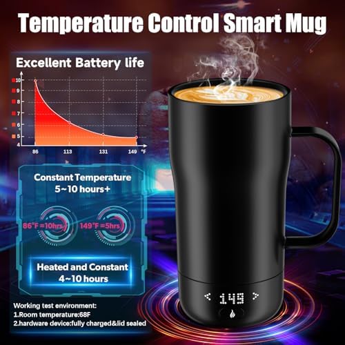 Smart Self Heating Coffee Mug 18 Oz Temperature Control Heated Coffee Mug App Controlled Warmer Mug 5-10 Hour LED Display Keep Coffee Hot All Day Fast Wireless Charger Base Dull Black - Image 5
