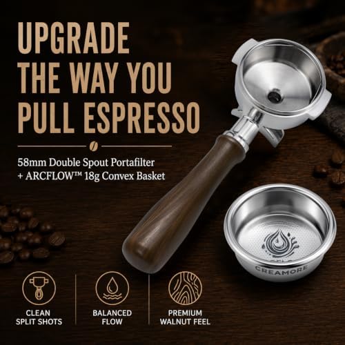 Espresso Accessories, 58mm Double Spout Portafilter with 18g ARCFLOW™ Convex Filter Basket, Walnut Wood Handle, Compatible with La Marzocco, Slayer, Rocket Espresso, Lelit & E61 Machines - Image 2