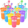 Reallnaive 12 Pack Plastic Party Cups with Lids and Straws 14 oz Reusable Bulk Tumblers Reusable Cups with Lids with Letter Sticker and Straw Cap for Birthday Holiday Events Party Decoration Supplies by Reallnaive