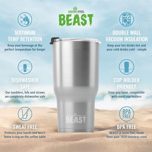 Beast 40 oz Tumbler Stainless Steel Vacuum Insulated Coffee Ice Cup Double Wall Travel Flask (Stainless Steel) - Image 5