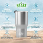 Beast 40 oz Tumbler Stainless Steel Vacuum Insulated Coffee Ice Cup Double Wall Travel Flask (Stainless Steel) - Image 5