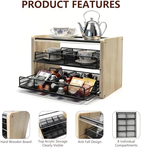 3-Tier Wooden Tea Bag Organizer & Storage Station with 16 Compartments Tea Bag Holder for Kitchen Countertop, Office, Tea Station - Image 4