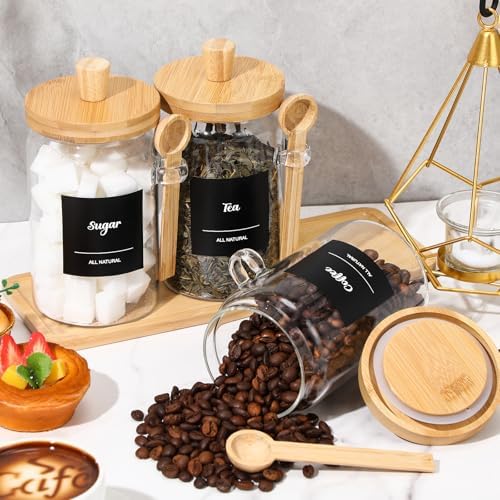 Suclain 3 Pcs Glass Coffee Container Set, 25 oz, Natural Bamboo - Image 5