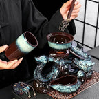 Chinese Gongfu Tea Set - Ceramic Teapot with Infuser, 8 Cups, Semi Automatic Dragon Design for Loose Leaf Tea - Image 3
