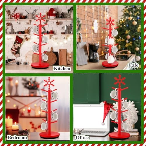 DoubleFill Christmas Tree Coffee Mug Holder 8 Hooks Snowflake Mug Holder for Countertop Snowflake Cup Rack Wood Christmas Tree Display for Kitchen Coffee Accessories - Image 5