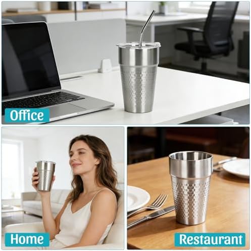 15oz Stainless Steel Tumbler with Lid and Straw for Wine, Coffee, Water - Image 7