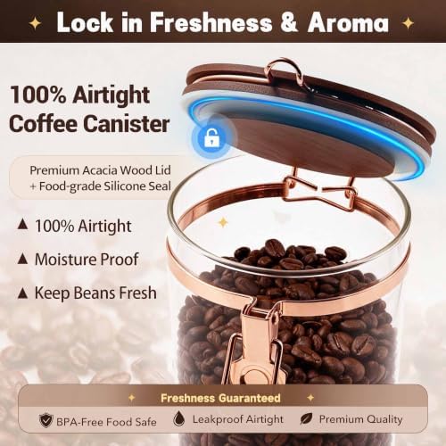 2 x 60Oz Coffee Container, Glass Coffee Bean Storage with Scoop & Wood Rack - Image 6