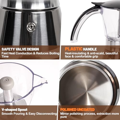 Electric Moka Pot 3-6 Cup 150-300ml Plastic Transparent Stovetop Espresso Maker Portable Stainless Steel Mocha Pot Percolator Italian Coffee Makers Greca Machine Cafe Classic for Home Camping - Image 5