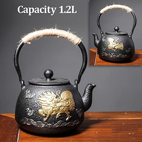 Tea Kettle,Cast Iron Teapot in Japanese Style,Tetsubin Tea Kettle with Stainless Steel Infuser,Die Casting Pattern Stove Safe Kettles,Traditional Iron Teapots,1.2L(Color:O) (Size : U) - Image 2