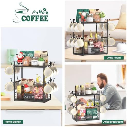 EsLuker.ly Coffee Mug Cup Holder Tree Bar Station Organizer, 2 Tier Black - Image 6