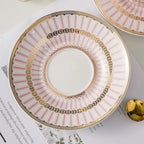 8.45oz European Ceramic Coffee Cup & Saucer Set of 2 with Handle & Gold Spoons, Stripe with Gold Accents, for Latte, Tea, Cappuccino, Gift Boxed for Tea Party, Housewarming Gift (two pink) - Image 5