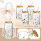 Mumufy 12 Sets Wildflower Cute Glass Cups with Lids Straws Bulk, 16 Oz - Image 3