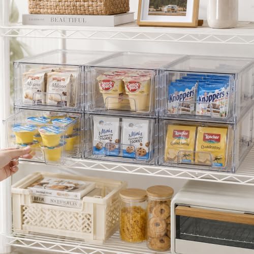 4 Pack Stackable Storage Drawers with Handles, Easy Assembly Clear Acrylic Fridge Organizer, Refrigerator Organizers and Storage for Kitchen, Under Sink, Pantry, Bathroom - Image 2