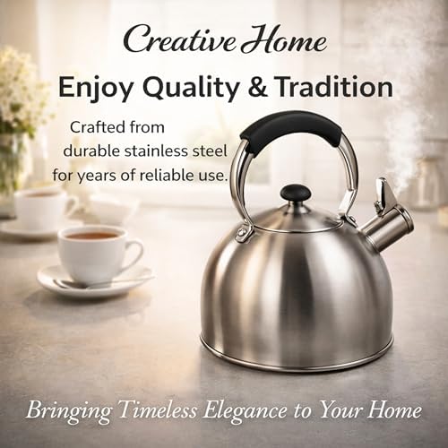 Creative Home 2.6 Qt Heavy-Duty Stainless Steel Whistling Tea Kettle, Durable Heat‑Efficient Water Boiler with Steam Whistle and Heat-Resistant Handle, Induction‑Safe Kitchen Pot and Stylish Gift - Image 2