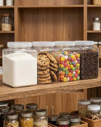 Plastic Storage Jars, 4 Pack Square Wide Mouth Containers with Screw Cap Lids, Transparent Moisture Proof Food Canisters, Clear Pantry Storage Jars (5.1 x 5.1 x 6.3 Inches) - Image 3