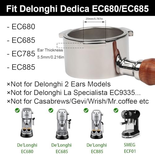 51mm Bottomless Portafilter 3 ears Only for Delonghi Dedica, Wooden Handle - Image 2