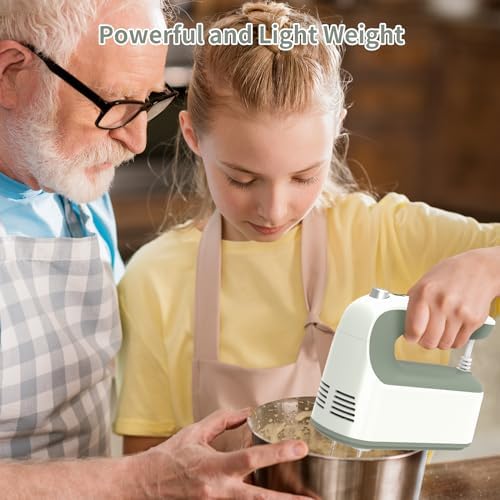 Yomelo 9-Speed Digital Hand Mixer Electric, 400W Powerful DC Motor, Hand Mixer Electric Handheld with Snap-On Storage Case, 5 Stainless Steel Accessories, Beaters, Dough Hooks, Whisk(Light Green) - Image 3