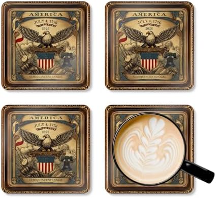 250 Anniversary USA Coasters, Patriotic 4th of July Drink Coasters, USA 250th, American Semiquincentennial Set of 4 (Gold Eagle, 3.75" x 3.75") - Image 4
