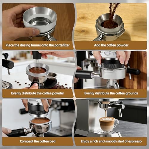 Premium 51mm Espresso Distribution Tool Set,Professional Barista Kit with Calibrated Tamper, Dosing Funnel, Spring Loaded Design,Black and Silver - Image 6