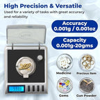 AWS Gemini-20 Milligram Scale 20g x 0.001g–Digital Jewelry/Lab Scale for Powder, Gold, Gems – Includes Calibration Weights, Tweezers & Tray–Tare, Cal, 6 Units (Gemini - 20 - Black) - Image 2