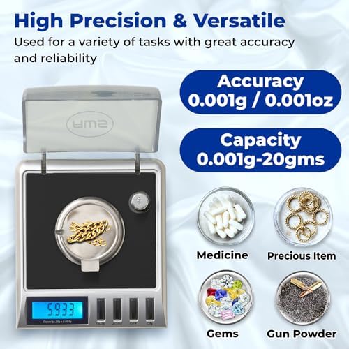 AWS Gemini-20 Milligram Scale 20g x 0.001g–Digital Jewelry/Lab Scale for Powder, Gold, Gems – Includes Calibration Weights, Tweezers & Tray–Tare, Cal, 6 Units (Gemini - 20 - Black) - Image 2
