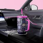 Meoky Glow in the Dark Tumbler: 40 oz Tumbler with Handle and Straw- Stainless Steel Insulated Tumbler for Car Cup Holders - Travelers Commuters Workers (1 Pack, Nebula) - Image 5