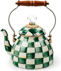 MACKENZIE-CHILDS Tea Kettle, 2 Quarts, Green-and-White Emerald Check by Unknown