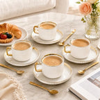 Ceramic Coffee Cup and Saucer Set, Set of 4 - Image 3