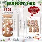 12 Pcs Christmas Glass Cups 16 oz with Lid Straw, Stylish Style - Image 2
