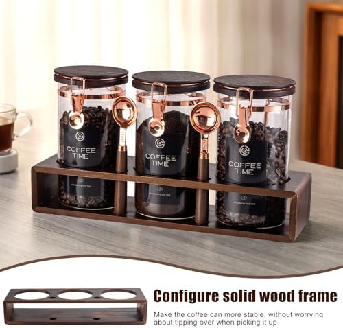 3 Piece Airtight Glass Coffee Canister Set, 42oz Food Safe Storage Jars with Wooden Shelf & Scoop, Sealed Countertop Organization Canisters for Coffee Beans, Tea, Sugar - Image 5