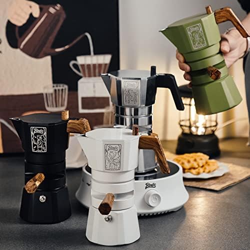 Bincoo 120ML Stovetop Espresso Maker Double Valve Moka Pot with Thermostat Extractor Prevent over-extraction,Italian Espresso Moka Pot with Powder Dispenser and Filter Paper for Home(Green) - Image 5