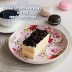 BTaT- Floral Dessert Plates Ceramic, Set of 6, 8 Inch, Assorted Colors with Golden Rim, Deep Porcelain Floral Plates Set of 6, Dishwasher Safe - Image 4