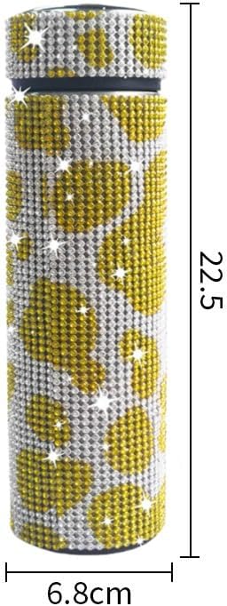 17 oz Bling Stainless Steel Water Bottle Rhinestone Vacuum Water Bottle Glitter Bottles Diamond Vacuum Flask Mug Gift Girls Women (500ml),Cow Yellow - Image 2