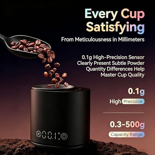 Coffee Dosing Cup Scale, Digital Espresso Measuring Tool with LED Display 0.1g Precision 0.3 to 500g Range Compatible with 58mm Portafilter for Weighing and Tamping Use - Image 2