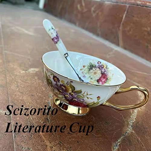 Honorable Coffee Cup Mug, Cappuccino, Tea Cup, with Saucer for Latte, Fine Bone Porcelain, Reactive Glaze, 6.8 Oz-1pcs (Flowers in Full Bloom) - Image 2