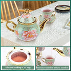 20Pcs Porcelain Tea Set with Metal Holder and Spoons, Floral Tea Sets for Adults with Teapot Cups Saucers, European Ceramic Tea Parties Set for Women （Large） (Green) - Image 5