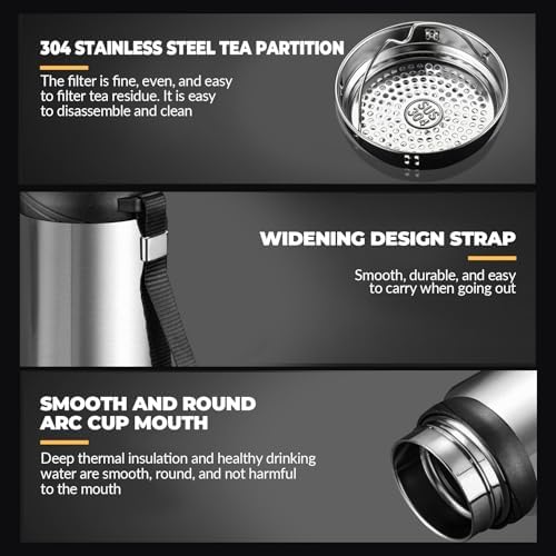 60 oz Smart Water Bottles with Digital Temperature Display Coffee Tea Infuser Bottle LED Thermal Cup Double Walled Vacuum Insulated Stainless Steel Flask Leak Proof Travel Mug Keep Warm (silver) - Image 4