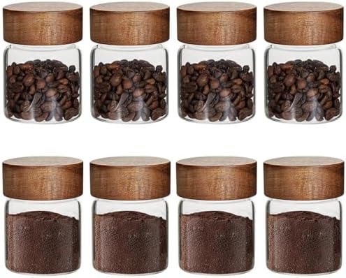 4 oz Glass Spice Mason Jars with Screw Wood Lid 8 pcs Airtight Small Glass Jars Seasoning Herb Containers Food Storage Canister for Sugar Coffee Bean Ground Pantry Cookies Salt (4oz(118ml)*8 pack) - Image 2