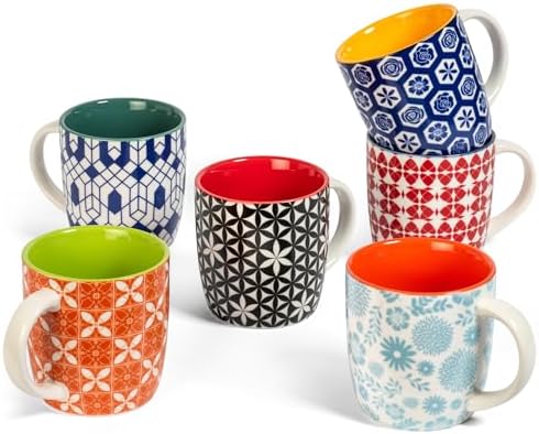 Annovero Small Coffee Cups - 11.7 Oz Capacity - Porcelain Kitchen Mugs for Tea, Latte, Cappuccino, or Hot Cocoa - Set of 6 by Annovero