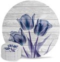Coasters for Drinks Set of 8, Abstract Transparent Blue Flower Tulip Wood Grain Ceramic Cup Mat, Absorbent Ceramic Stone Coasters with Cork Base for Coffee, Cups, Wooden Table, Home Decor 4 Inch by Daleng