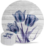 Coasters for Drinks Set of 8, Abstract Transparent Blue Flower Tulip Wood Grain Ceramic Cup Mat, Absorbent Ceramic Stone Coasters with Cork Base for Coffee, Cups, Wooden Table, Home Decor 4 Inch by Daleng