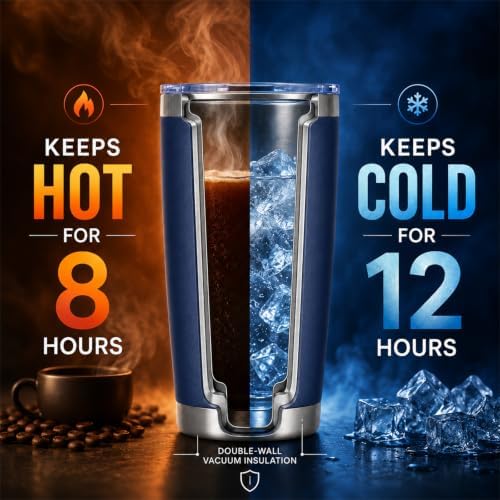 Pandance 20oz Stainless Steel Insulated Tumblers Bulk, Navy Blue, 12 Pack - Image 4