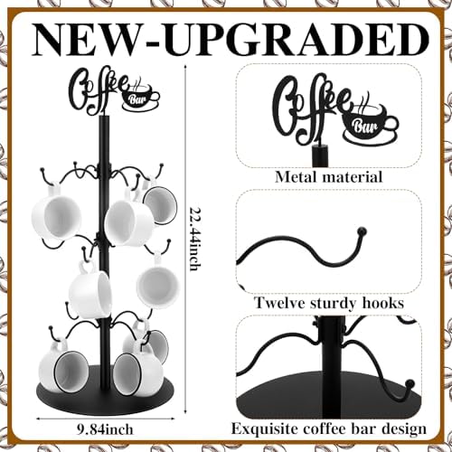 LemonRoad Coffee Bar Mug Holder Tree, Sturdy Metal Cup Holder for Countertop Coffee Mug Hanger with 12 Hooks for Counter, Cabinet Christmas Home Bar Accessories Storage and Organizer, Black - Image 7