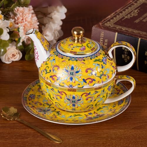 KAMMAK Tea for One Set, Ceramic Teapot, Bone China Tea Set, Cup and Saucer - Image 4