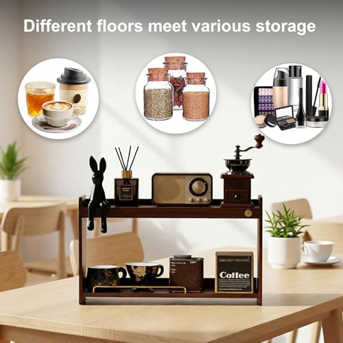 Coffee Mug Holder Countertop 2 Tiers Walnut Station Organizer for Kitchen - Image 4